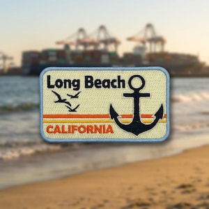Long Beach California Embroidered Patch or Sticker Iron On Coastal Travel Souvenir Badge for Jackets