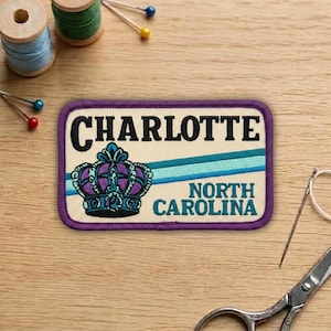 Charlotte North Carolina Crown Patch Embroidered Iron On Sew On Charlotte Travel Patch