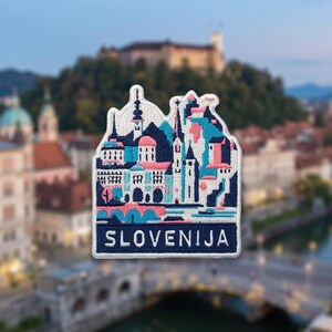 Slovenia Embroidered Patch, Colorful European City Travel Souvenir, Slovenian Architecture Iron On Backpack Patch