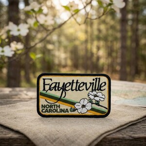 Fayetteville North Carolina Embroidered Patch – Iron-On Logo Badge for Jackets, Hats, Bags