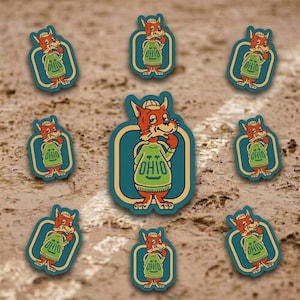 Vintage Fox Mascot Sticker Retro College Style Animal Vinyl Decal Cute Campus Aesthetic