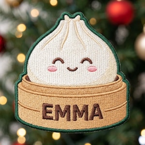 Personalized Dumpling Embroidered Patch, Custom Name Steamed Bun Iron On Patch, Dumpling Lover Gift, Foodie Gift