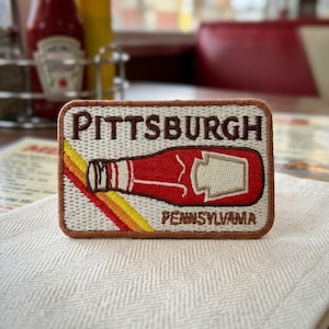 Pittsburgh Pennsylvania Embroidered Iron-On Patch: Vintage Ketchup Bottle Souvenir