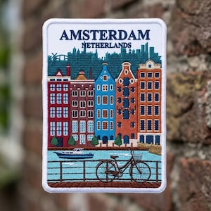 Amsterdam Netherlands Embroidered Patch Iron On Canal Houses Travel Souvenir Badge