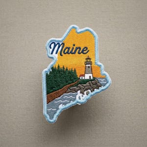 Maine Lighthouse Embroidered Patch or Sticker Iron On Coastal Travel Souvenir State Applique for Jacket Hat