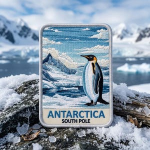 Antarctica Embroidered Patch, Penguin South Pole Travel Souvenir, Polar Expedition Iron On Patch, Penguin Lover Gift