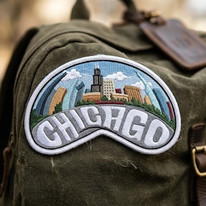 Embroidered Chicago Skyline Patch – Durable Twill, Iron-On/Sew-On Backing