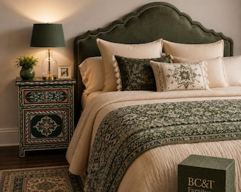 Unique Green-Avocado Moroccan Painted Bedside-Nightstand Table, Andalusian design, bedside table with door and drawer.