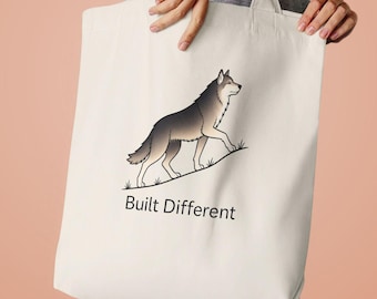 Built Different Wolf Tote Bag, Motivational Tote, Encouragement Bag