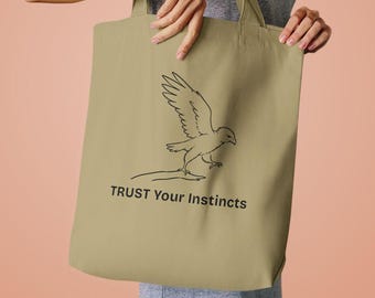 Trust Your Instincts Tote Bag, Motivational Tote Bag, Inspirational Gift, Positive Mindset Tote, Self Growth Gift, Minimalist Eagle Tote Bag