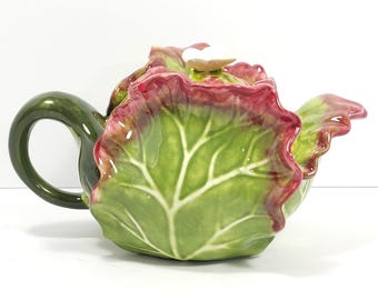 Théière VTG en Laitue à Feuilles Rouges Rare en Forme de Chou Kale par Jay Willfred pour Andrea Sadek