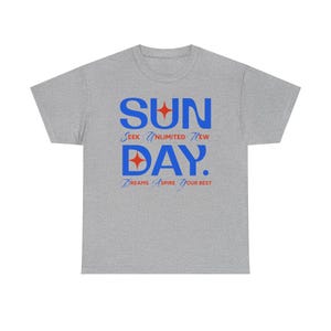 Sunday Typography Tee | Blue Red Star Motivational Shirt image 4