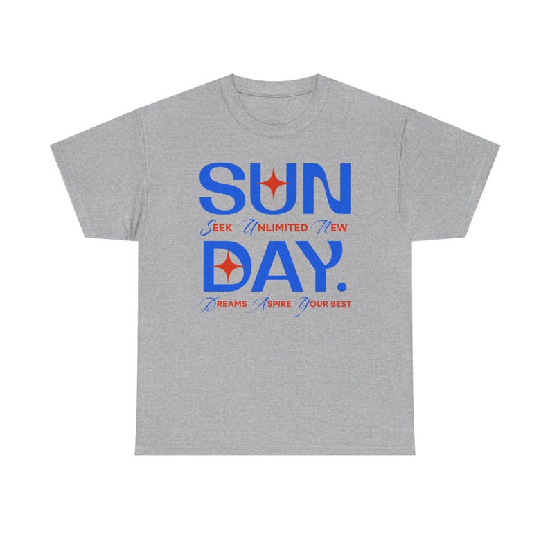 Sunday Typography Tee | Blue Red Star Motivational Shirt image 4