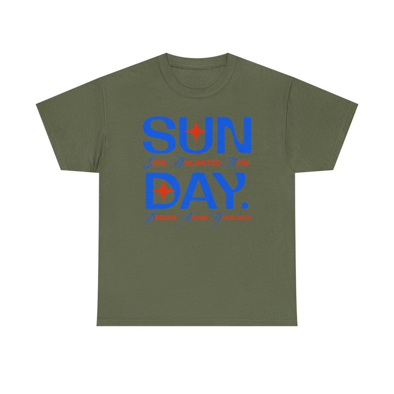 Sunday Typography Tee | Blue Red Star Motivational Shirt image 10