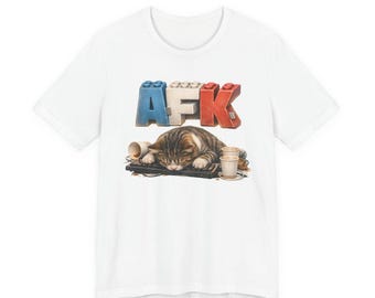AFK Sleeping Cat T-Shirt | Gamer Cat Illustration, Cozy Nap Design