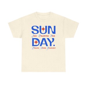 Sunday Typography Tee | Blue Red Star Motivational Shirt image 9