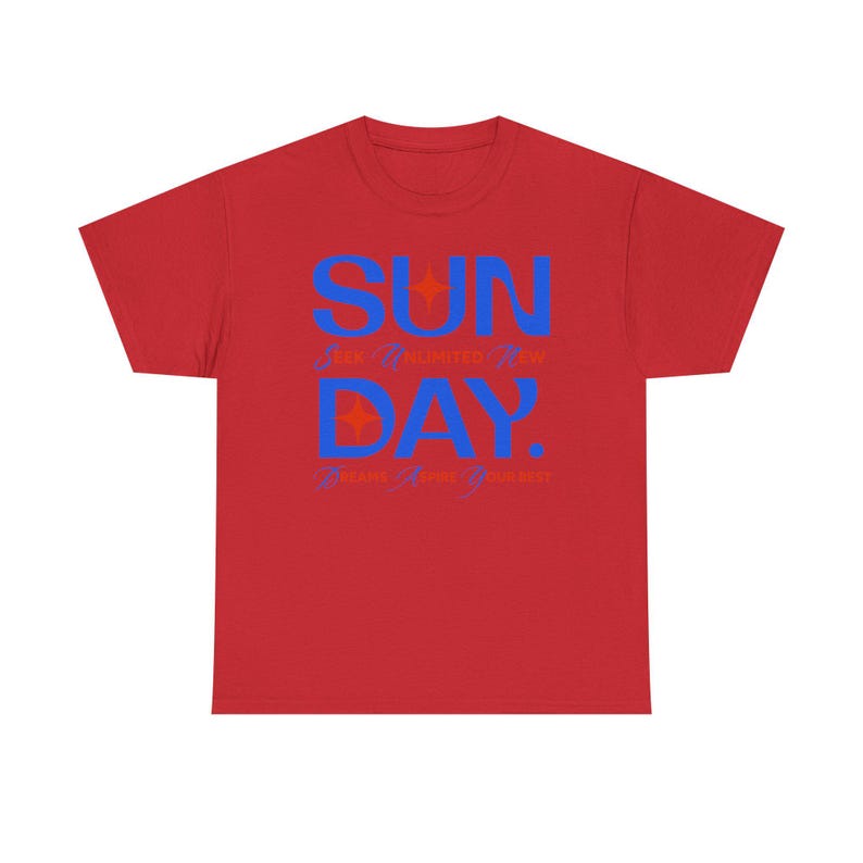 Sunday Typography Tee | Blue Red Star Motivational Shirt image 16