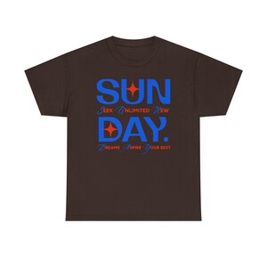 Sunday Typography Tee | Blue Red Star Motivational Shirt image 8