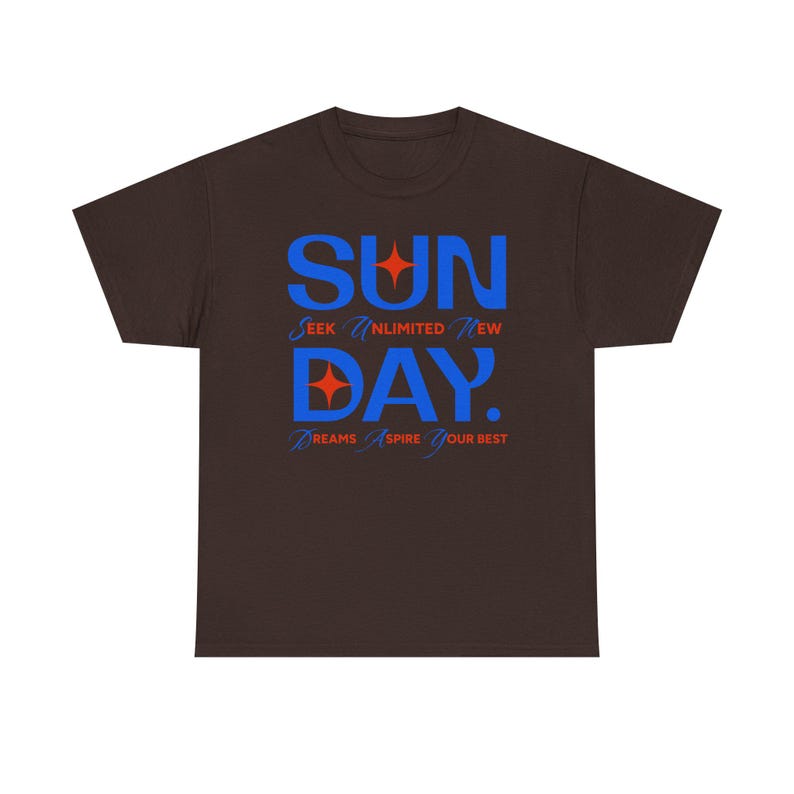 Sunday Typography Tee | Blue Red Star Motivational Shirt image 8