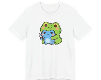Cute Frog Hugging Angry Blue Frog T-Shirt | Kawaii Frog Illustration
