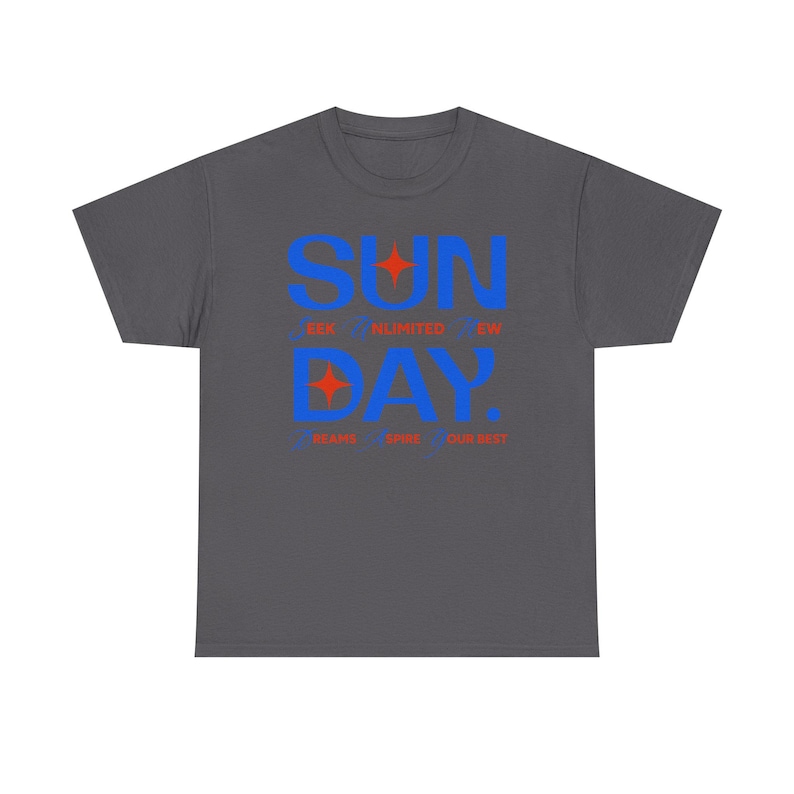 Sunday Typography Tee | Blue Red Star Motivational Shirt image 13