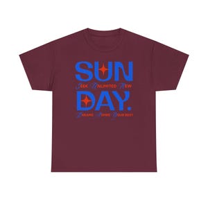 Sunday Typography Tee | Blue Red Star Motivational Shirt image 7