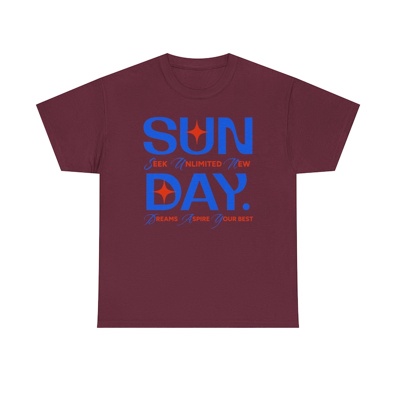 Sunday Typography Tee | Blue Red Star Motivational Shirt image 7