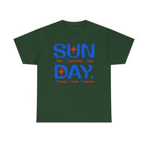 Sunday Typography Tee | Blue Red Star Motivational Shirt image 11