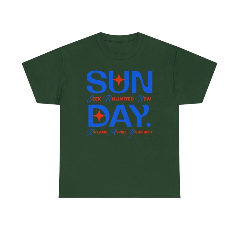 Sunday Typography Tee | Blue Red Star Motivational Shirt image 11