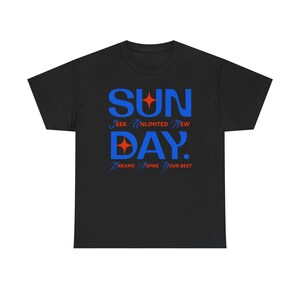 Sunday Typography Tee | Blue Red Star Motivational Shirt image 2