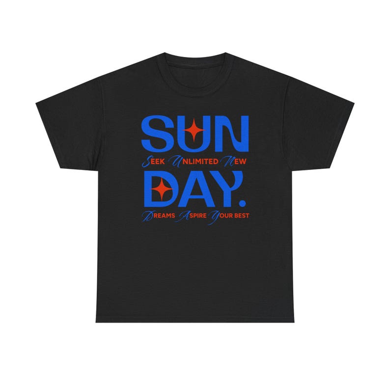 Sunday Typography Tee | Blue Red Star Motivational Shirt image 2