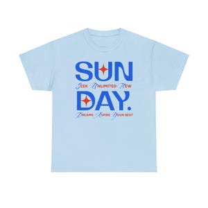 Sunday Typography Tee | Blue Red Star Motivational Shirt image 12