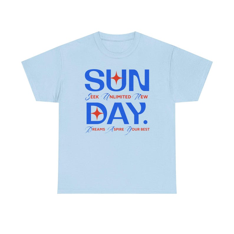 Sunday Typography Tee | Blue Red Star Motivational Shirt image 12