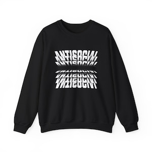 Antisoziale Spiegel-Effekt-Sweatshirt | Grafik Text Retro Verzerrte Typografie