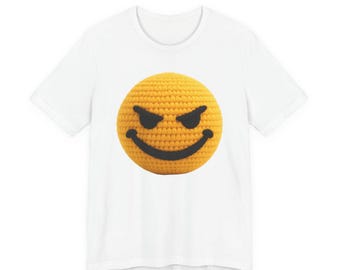 Crocheted Smiley Face Tee | Yellow Knit Emoji T-Shirt