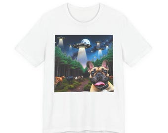 French Bulldog Alien Abduction Tee | UFO Forest Night