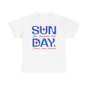 Sunday Typography Tee | Blue Red Star Motivational Shirt image 1