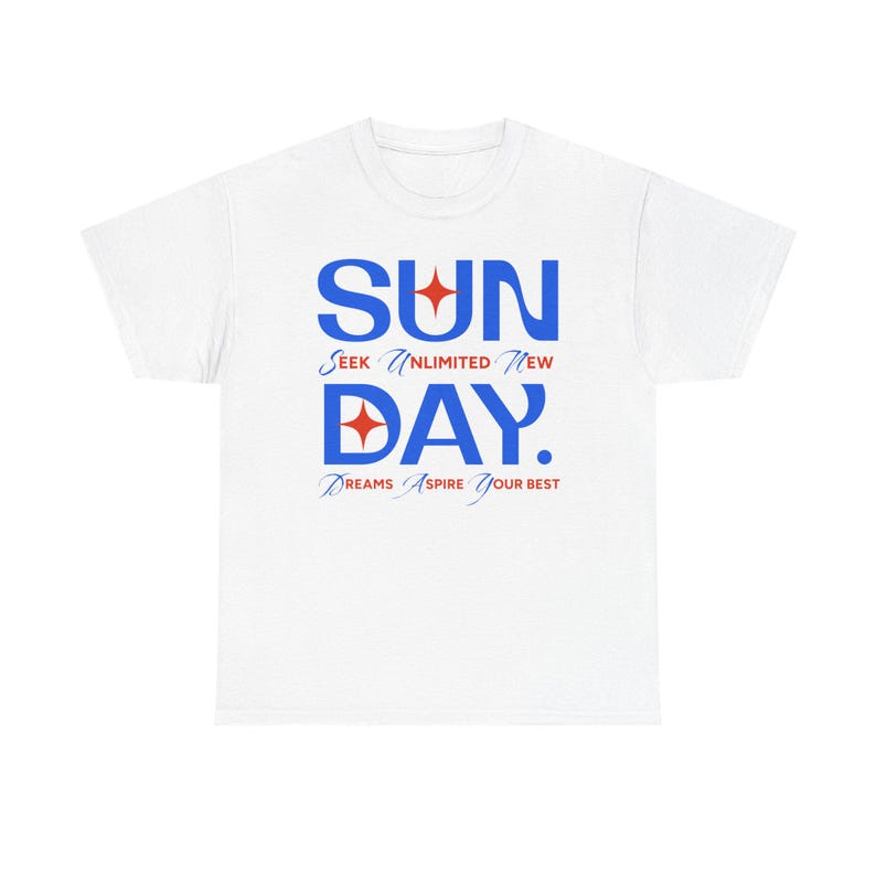 Sunday Typography Tee | Blue Red Star Motivational Shirt image 1