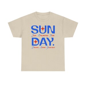 Sunday Typography Tee | Blue Red Star Motivational Shirt image 3