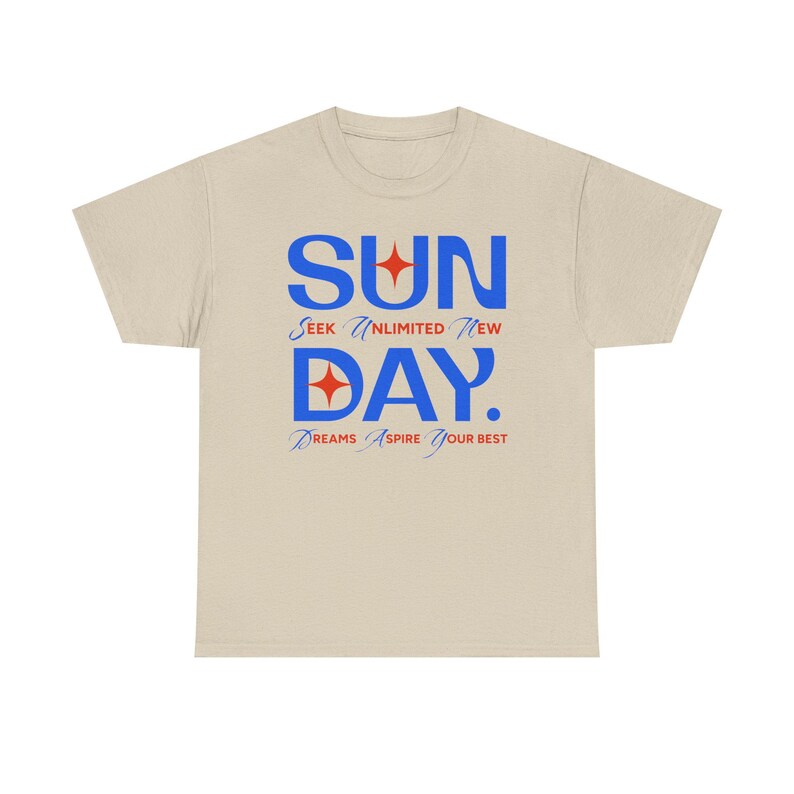 Sunday Typography Tee | Blue Red Star Motivational Shirt image 3