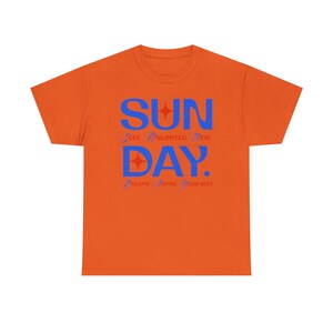 Sunday Typography Tee | Blue Red Star Motivational Shirt image 6
