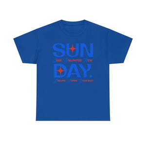 Sunday Typography Tee | Blue Red Star Motivational Shirt image 14