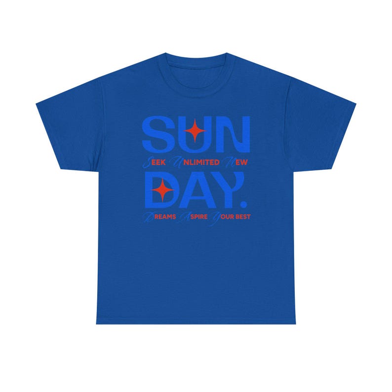 Sunday Typography Tee | Blue Red Star Motivational Shirt image 14