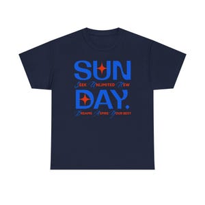 Sunday Typography Tee | Blue Red Star Motivational Shirt image 15