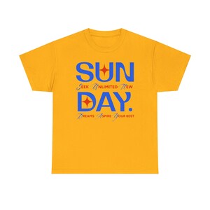 Sunday Typography Tee | Blue Red Star Motivational Shirt image 5