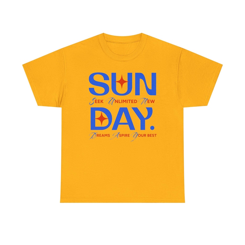 Sunday Typography Tee | Blue Red Star Motivational Shirt image 5