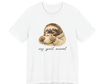 Sloth with Coffee my spirit animal T-Shirt | Cute Relaxed Animal Tee
