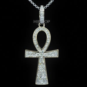 Iced Out Egyptian Ankh Cross Pendant: Moissanite 14K Yellow Gold Hip Hop Jewelry Religious Pendant