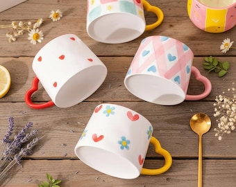 Hand-Painted Ceramic Coffee Mug, Love Heart Design, Valentine's Day Gift