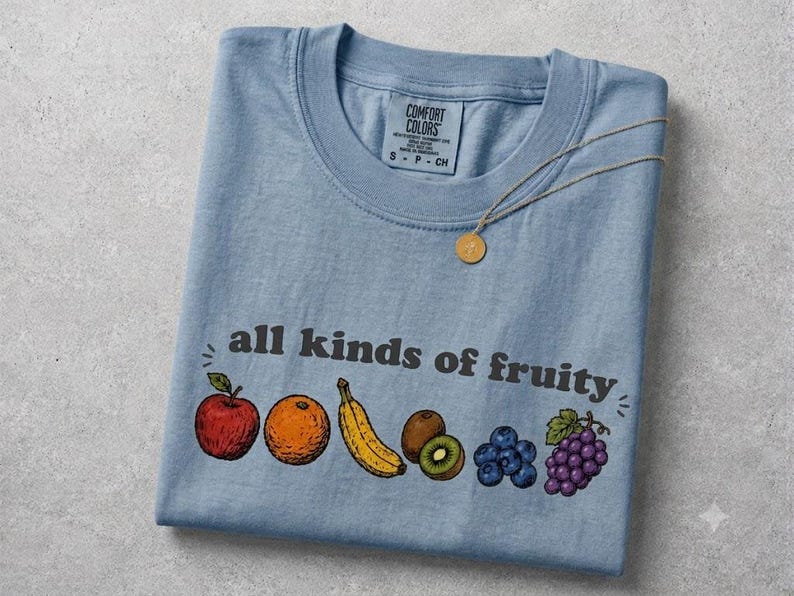 Funny Fruit Shirt, All Kinds of Fruity Tee, Colorful Fruit Graphic T-Shirt, Cute Retro Summer Shirt, Fruit Lover Gift image 1